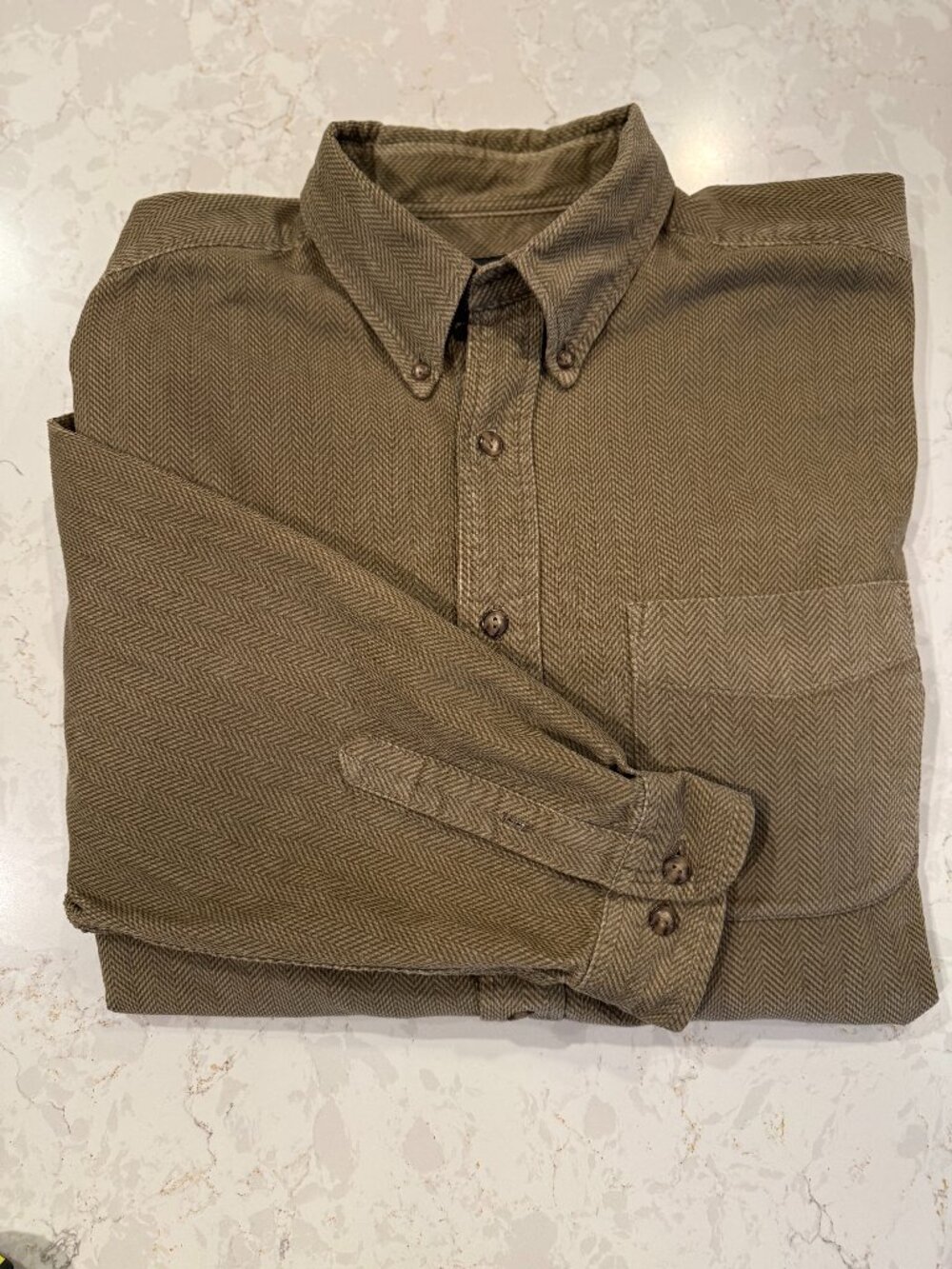 Tan/Olive Eddie Bauer Corduroy Herringbone Shirt SZ L